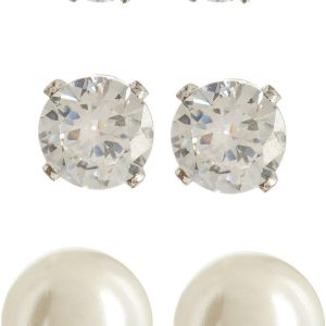 Napier Simulated Pearl & Crystal Trio Earring Set