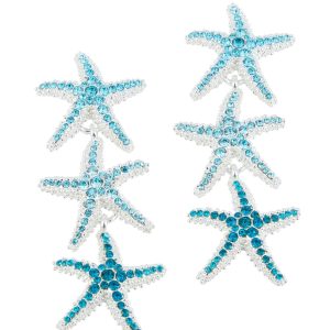 Beach Chic Triple Starfish Rhinestone Dangle Earrings