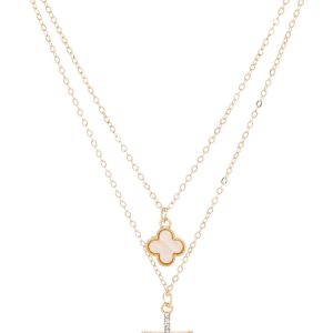 Bay Studio Gold Tone Cross and Clover Necklace
