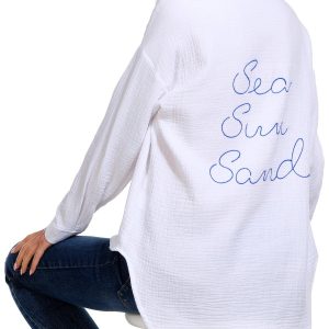 No Comment Juniors Sea Sun Sand Embroidered Long Sleeve Top