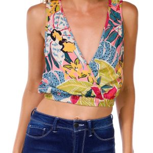 Angie Juniors Sleeveless Floral Crop V-Neck Top