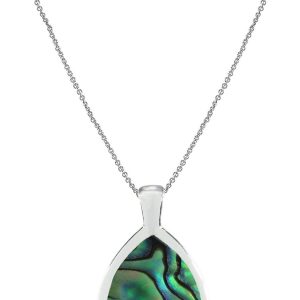 Beach Chic Silver Plated Abalone Teardrop Pendant Necklace