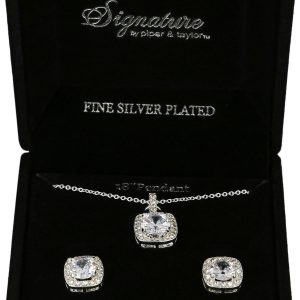 Signature CZ Square Halo Necklace & Earrings Set