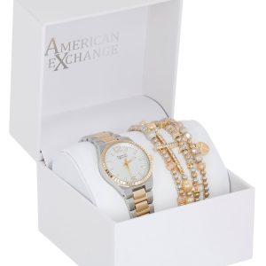 American Exchange Womens 2-Tone Boxed Watch Set