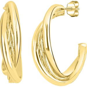 Signature .75 In 3 Row Twist Gold Plated Hoop Earrings