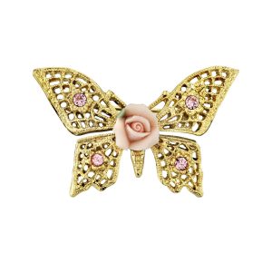 Crystal Porcelain Rose Vintage Butterfly Brooch