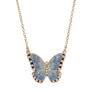 Blue Enamel Crystal Butterfly Necklace