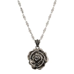 Silvertone Antiqued Flower Adjustable Vintage Necklace