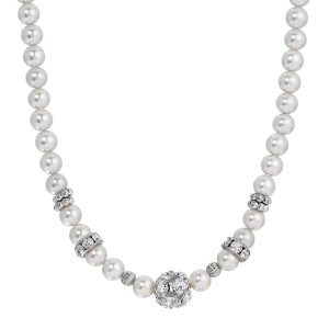 1928 Jewelry Faux Pearl Crystal Necklace