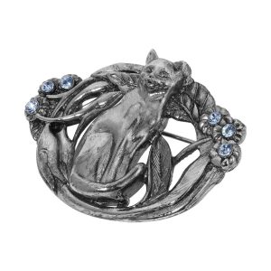 1928 Jewelry Silver Tone Light Blue Crystals Cat Pin