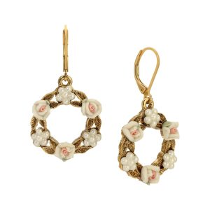 1928 Jewelry Faux Pearl White Flower Earrings