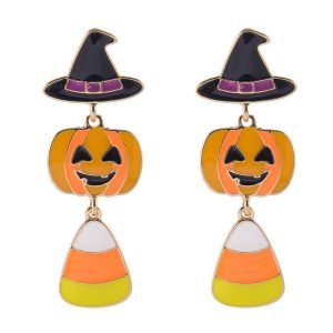 UNCAS Candy Corn Pumpkin Witch Halloween Earrings