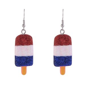 Americana Sparkly Popsicle Silver Tone Dangle Earrings