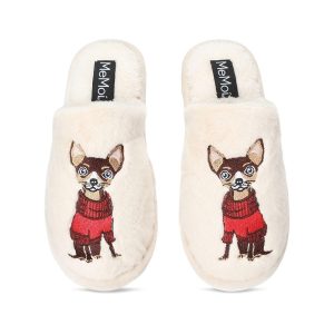 Womens Cozy Dog Plush Slippers