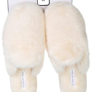 Halston Womens Faux Fur Memory Foam Slippers