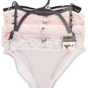 Nanette Lapore Womens 5-Pack Lace Trim Hi-Cut Panties