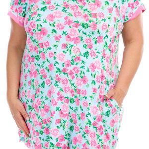 Kensie Plus Floral Print Short Sleeve Sleepshirt