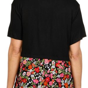 Kensie Womens Back Floral Short Sleeve Pajama Top