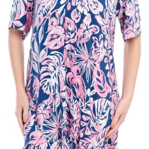 Ellen Tracy Womens Elbow Sleeve Print Tunic Sleepwear