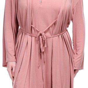 Danskin Womens 2 pc Ribbed Chemise and Robe Set