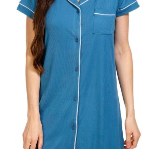 BCBGMAXARIA Womens Short Sleeve Notch Collar Sleepshirt