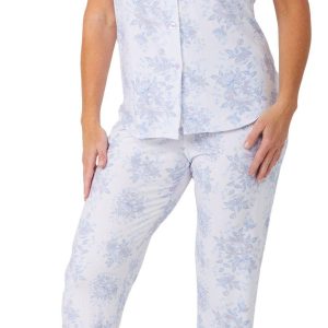 Shabby Chic Womens White Lavender Floral 2 pc Pajama Set