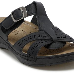 Flexus Womens Lazer Cut Buckle Slide Casual Sandals