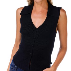No Comment Juniors Solid Ribbed Button Down Top