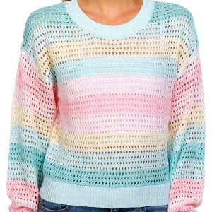 Madden Girl Juniors Pastel Stripe Open Weave Sweater