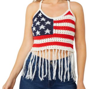 Jolie & Joy Juniors American Flag Fringe Tank Top