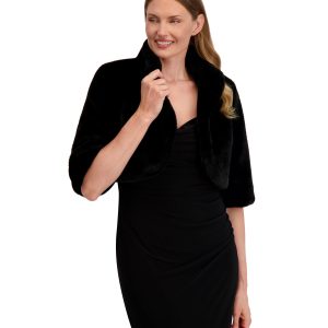 Laundry by Shelli Segal Solid Mock Neck Faux Fur Shrug