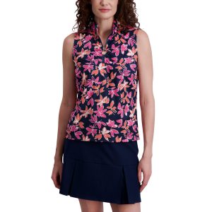Stella Parker Front Ruched Quarter Zip Sleeveless Pullover