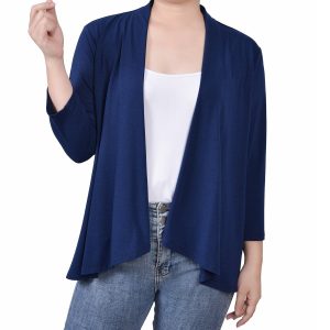 NY Collection Womens Petite Solid 3/4 Sleeve Cardigan