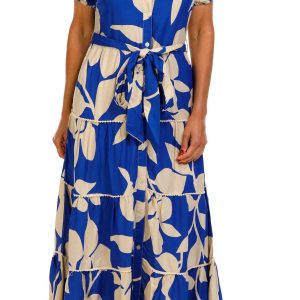 Kings Road Womens Short Sleeve Tiered Midi Shirt Dress