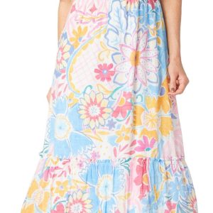 Luxology Womens Floral Puffer Sleeve Maxi Dress