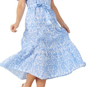 Ellen Tracy Womens Short Sleeve Print Shirt Dress