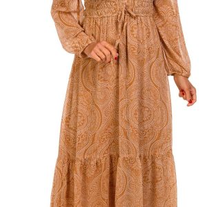 Harlow & Rose Womens Long Sleeve Crinkle Chiffon Maxi Dress