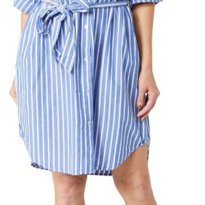 Dash Womens Striped Midi Shirt Dress