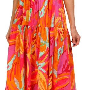 Crystal Doll Womens Puffer Sleeve Tiered Midi Dress