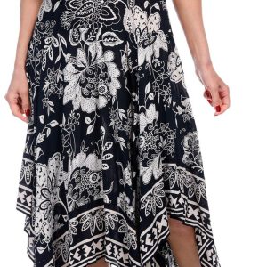 Lola P Womens Sleeveless V-Neck Border Print Midi Dress