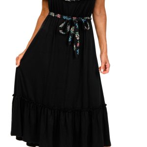 Absolutely Famous Womens Floral Tie Waist Maxi Dress