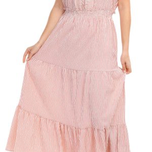London Times Womens Sleeveless Ruffled Smocked Maxi Dress