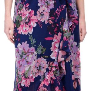 London Times Womens Sleeveless Ruffle Wrap Maxi Dress