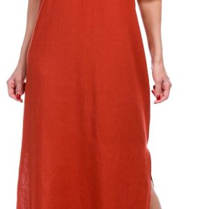 London Times Plus Short Sleeve Linen Maxi Dress