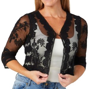 Rabbit Rabbit Womens Short Sleeve Floral Crochet Shrug