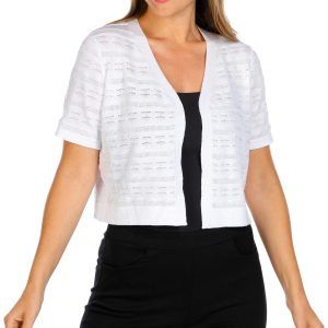 Nina Leonard Womens Short Sleeve Crochet Shrug