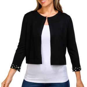 Nina Leonard Womens Pearl Sleeve Shrug