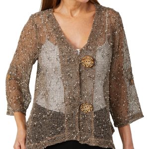 Nina Leonard Womens 3/4 Sleeve Coconut Shrug