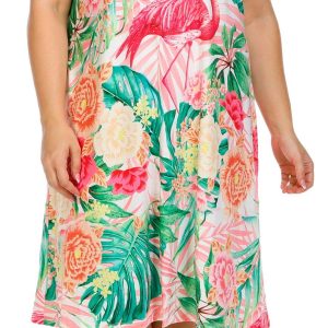 Coral Bay Plus Short Sleeve Flamingo Palms Swing Dress