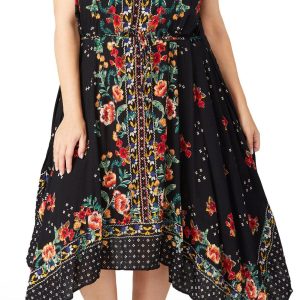 Lola P Plus Short Sleeve Border Print Swing Dress